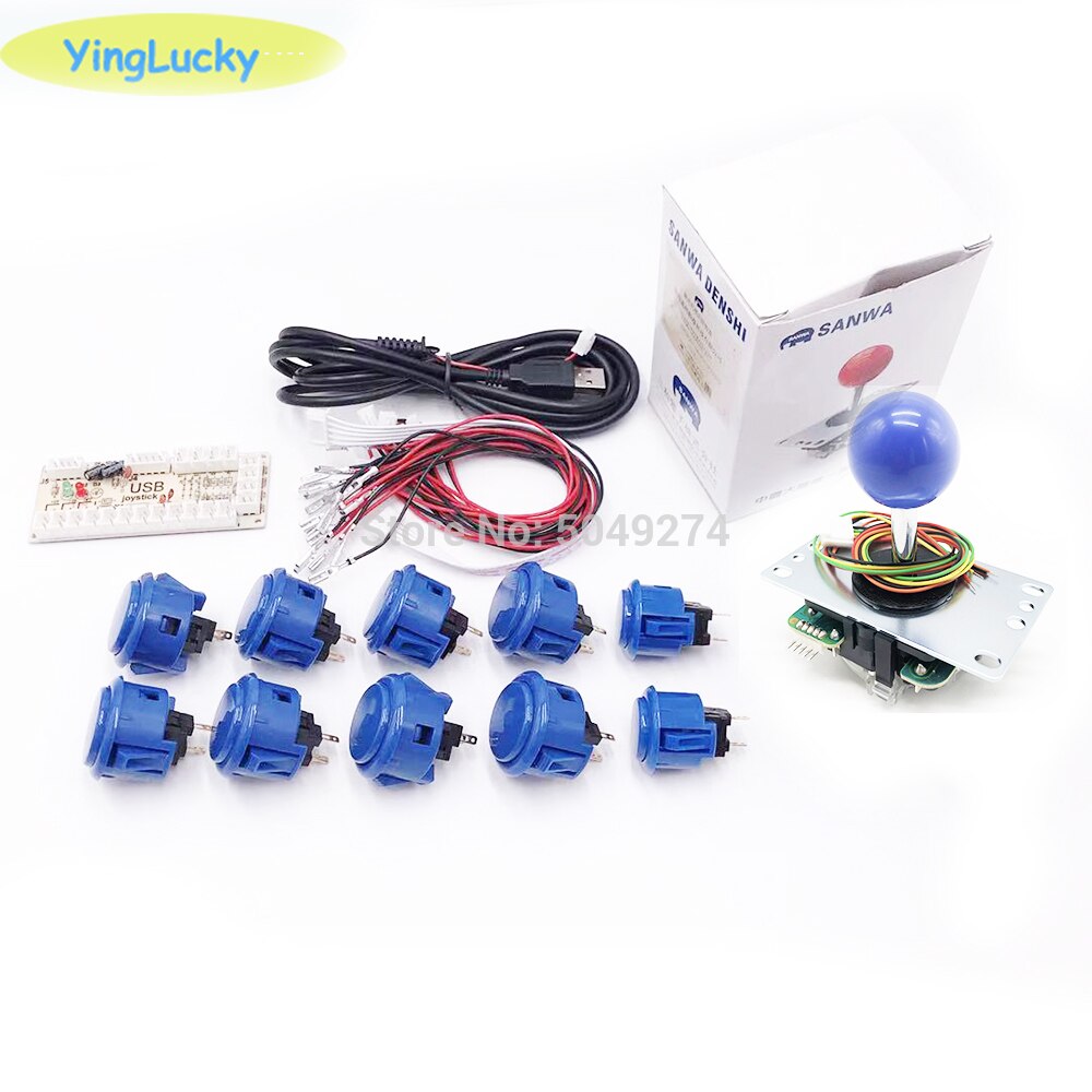 Sanwa joystick Kit Originele nul vertraging Arcade game USB encoder Joystick DIY Kit met 8 knop Joystick voor Mame jamma: Marineblauw