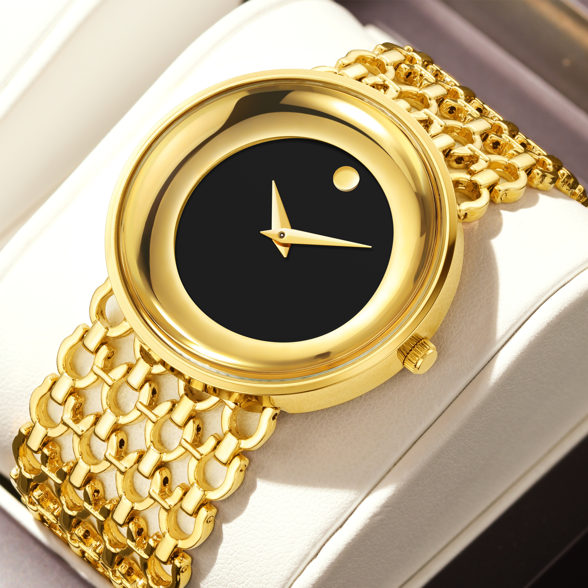 YaLaLuSi Brand Women's Watches Gold Case Black Face Simple Style Boxed Watch Remover Ion Gold Plated