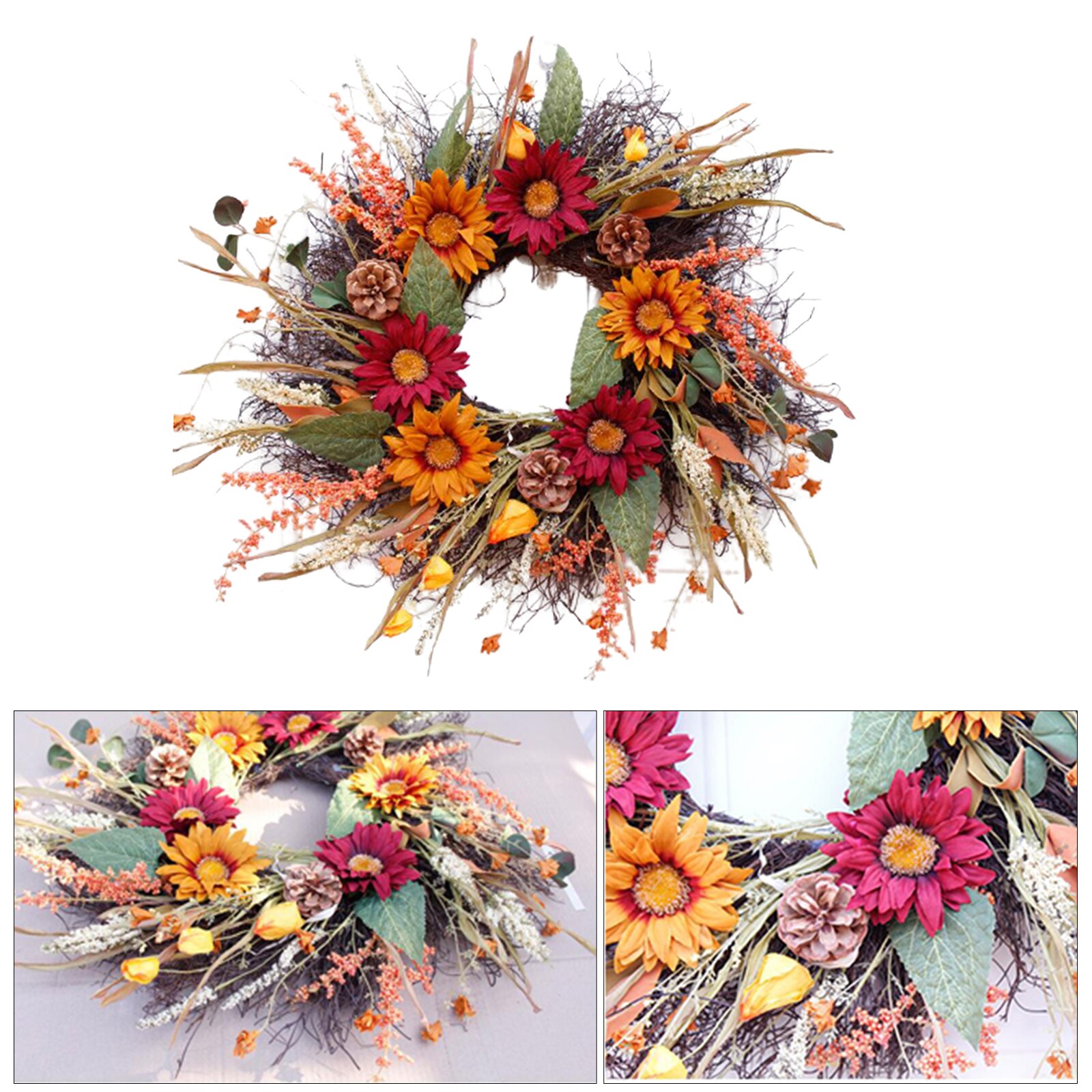 Artificial Sunflower Wreath, 2ft Large Round Wreath for Front Door Wingow Wall