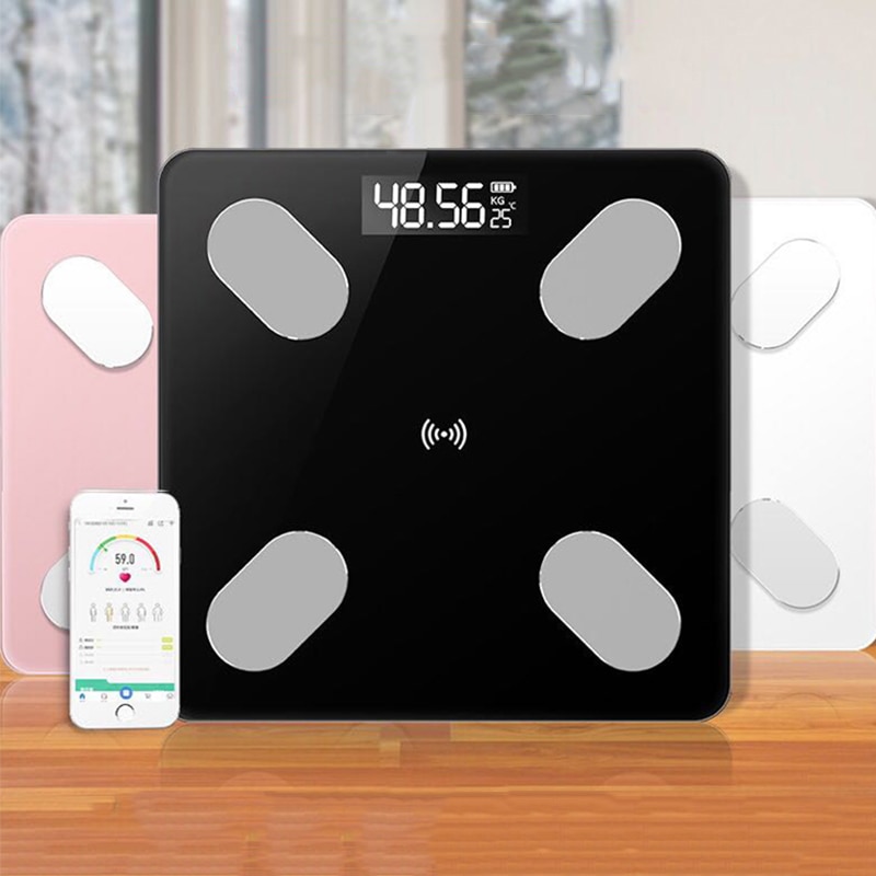 Badeværelse kropsfedt skala bmi skala balance smart stemme bluetooth app elektronisk skala førte digitale vægte bad skala