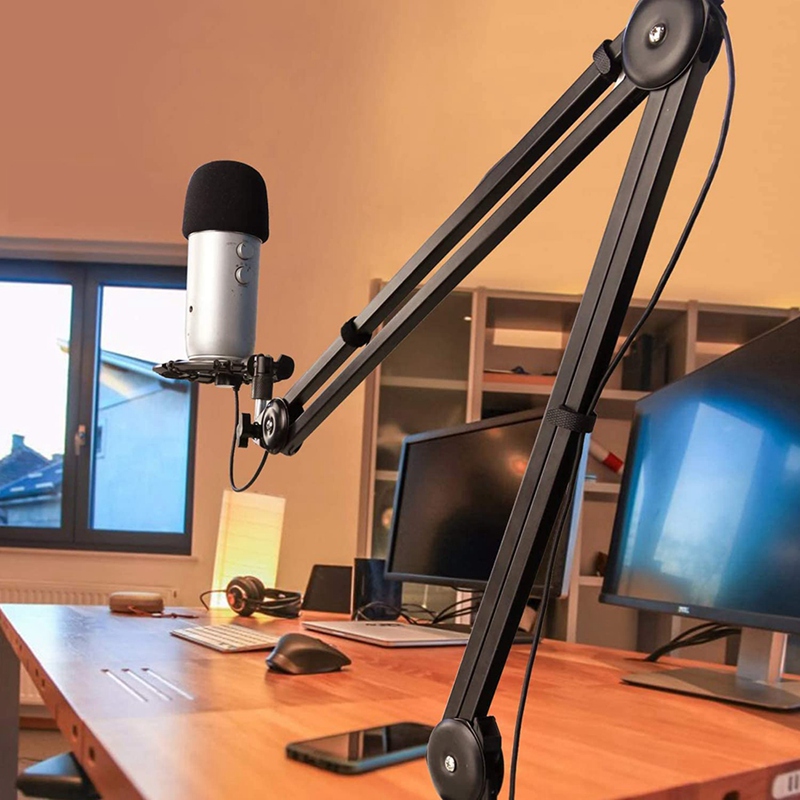 Mic Boom Arm Stand,Adjustable Game Microphone Boom Scissor Arm Stand with Cable Ties for Blue ,Snowball,Other Mics