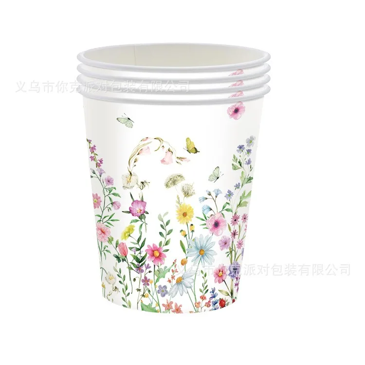 8Guests Spring Flower Disposabel Tableware Flying Butterfly Paper Plates Napkin Cups Happy Girls Birthday Party Decors