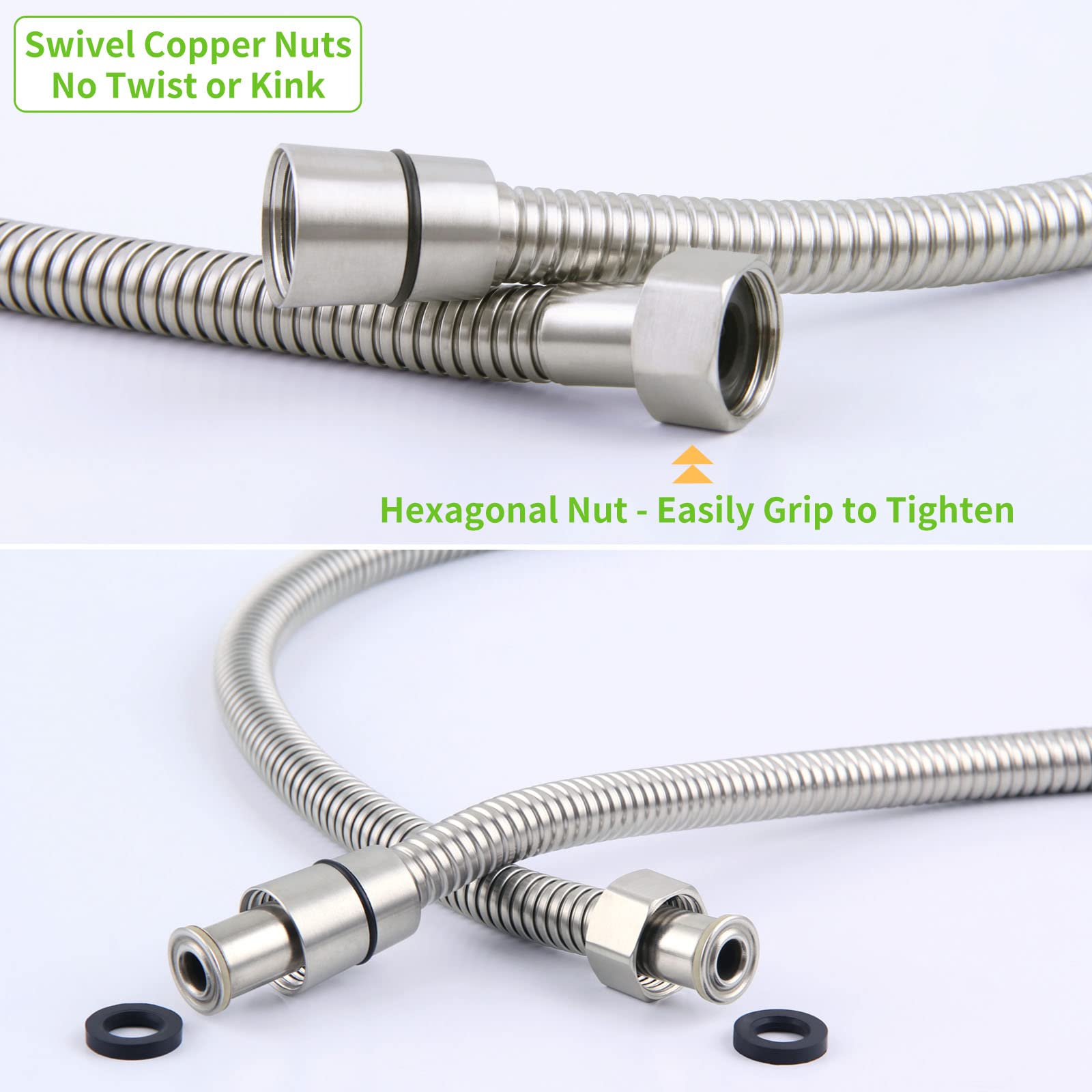 Manguera de cabezal de ducha Extra larga de 59 ", manguera de ducha de mano Flexible de acero inoxidable Simple con ángulo, manguera rociadora de ducha sin enredos