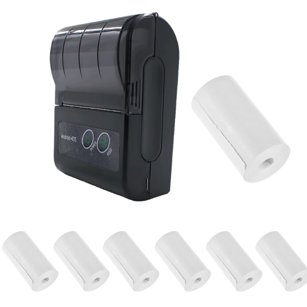 Aibecy Portable принтер Label Printer 58mm Wireless Printer Receipt Thermal Printer USB BT Connection Command Impressora Termica: with 7 rolls