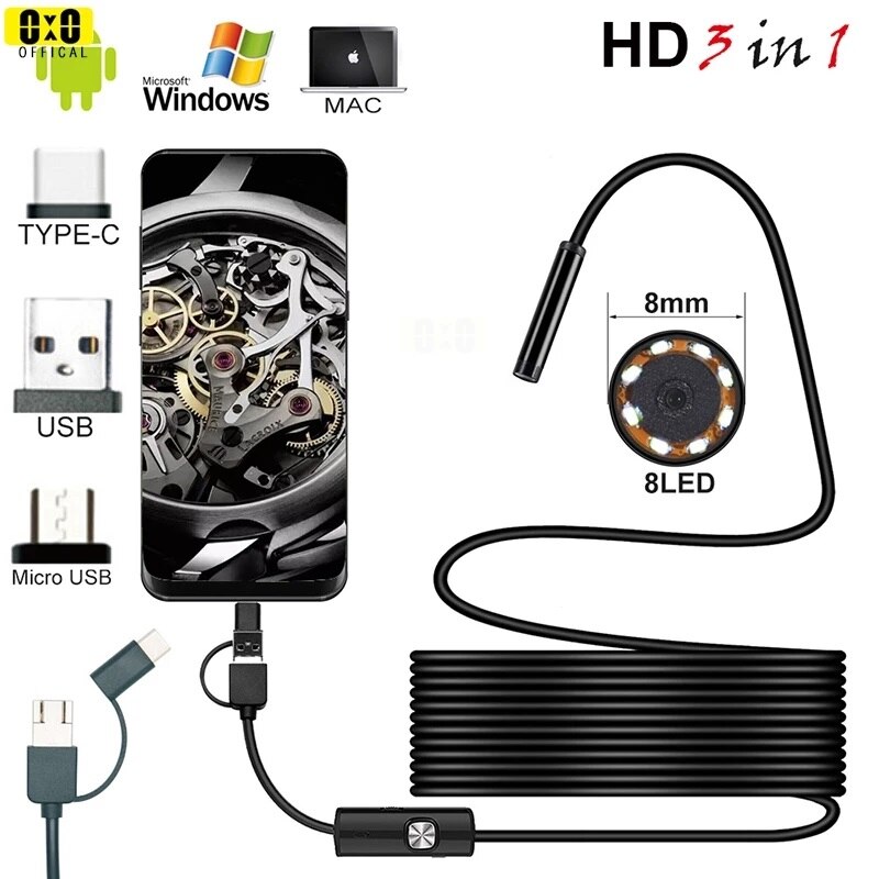 8.0Mm Endoscoop Camera 720P Hd Usb Endoscoop Met 8 Led 1/2M Kabel Waterdicht Inspectie borescope Voor Android Voor Pc