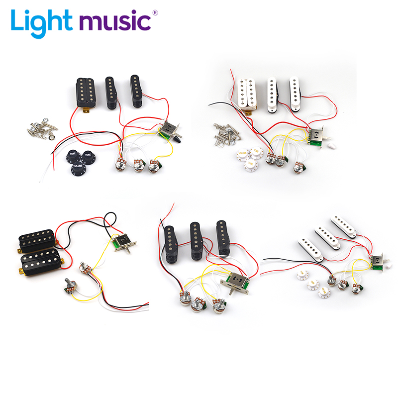 SSS SSH HH Electric Guitar Pickup Wiring Harness Prewired 5-way Switch 2T1V for ST Electric Guitar Black White Guitar Parts