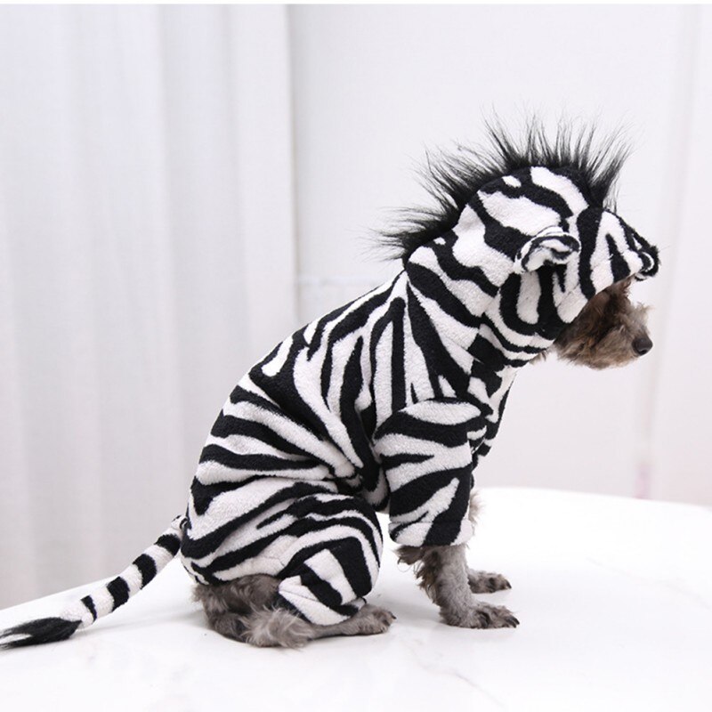 Pet Dog Halloween Cosplay Costumes Funny Autumn And Winter Black And White Zebra Image Four Leg Flannel Changing Clothes