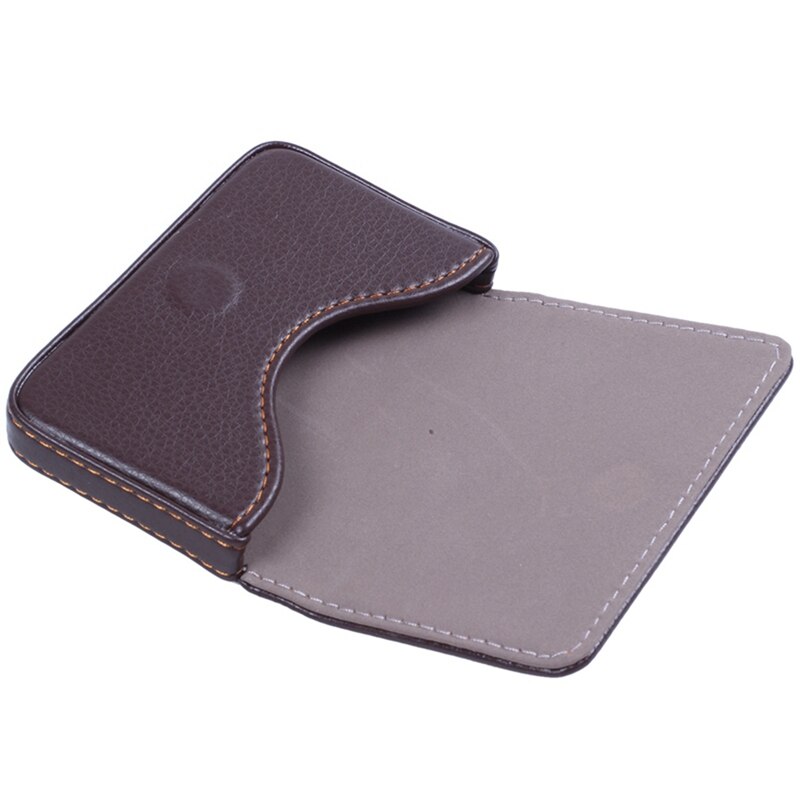 -Magnetic Flip Leather Business Credit Card Case Holder Brown