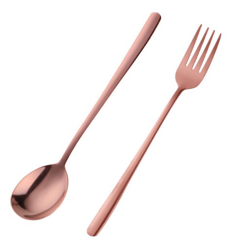 2 Teile/satz Gold Dessert Löffel Gabel 18/0 Edelstahl Bunte Party Dessert Suppe Löffel Set Kreative Kuchen Werkzeug Geschirr: rose gold set