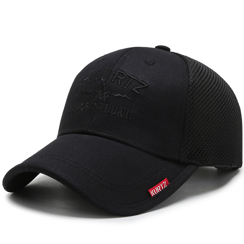 Brief Een Kurtz Borduren Hip-Hop Baseball Cap Mannen En Vrouwen Koreaanse Outdoor Sport Zomer Zonnehoed Verstelbare elastische Vader Hoed: Net black