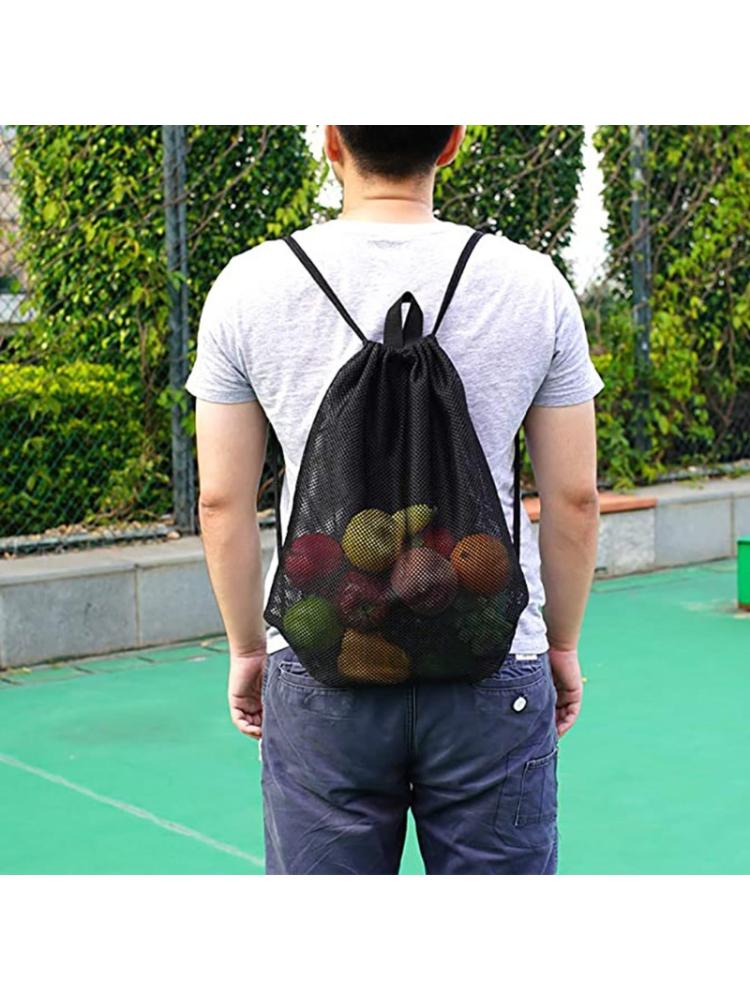 Heavy Duty Mesh Drawstring Backpack Bags Multifunction Ventilated Bag for Soccer ball, Gym Sports Equipment Storage Beach