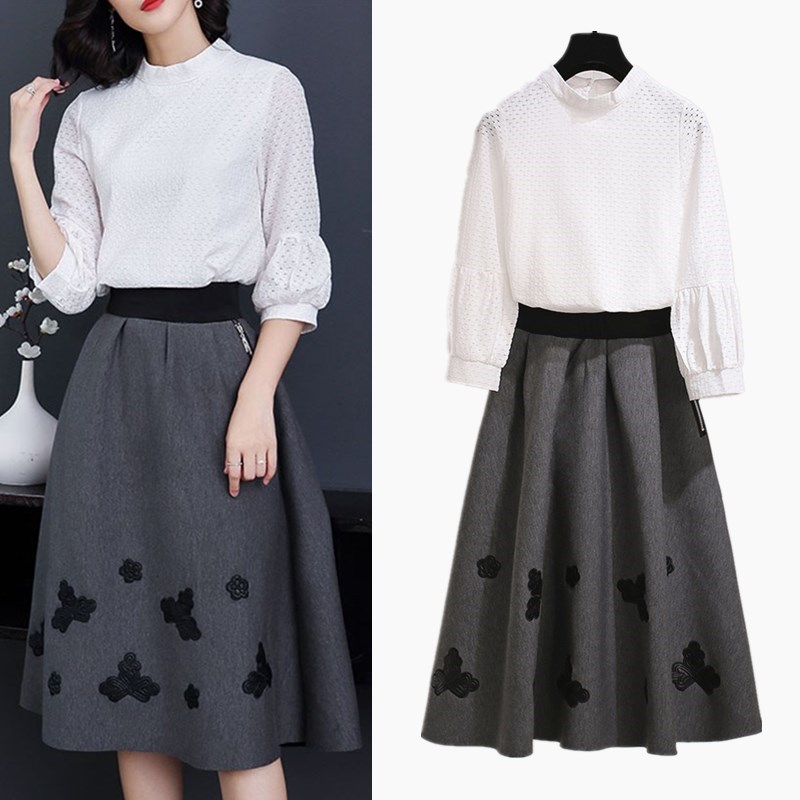 Vintage bordado Retro falda traje primavera otoño blusas blancas y cremalleras elegantes faldas ropa conjunto CC096