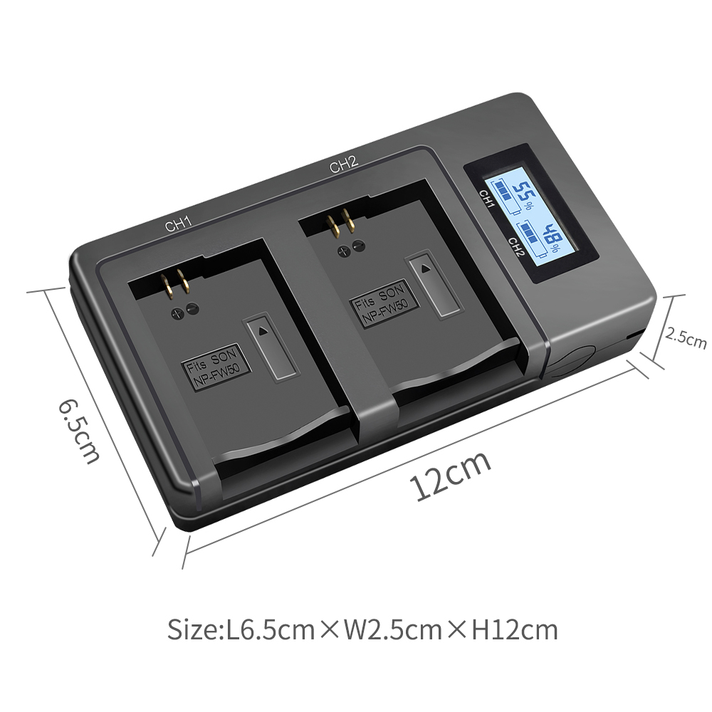 PALO 2pc NP-FW50 NPFW50 Camera Battery+LCD USB Dual Charger Fast Charge for Sony Alpha a6500 a6300 a6000 a5000 a3000 NEX-3 a7R