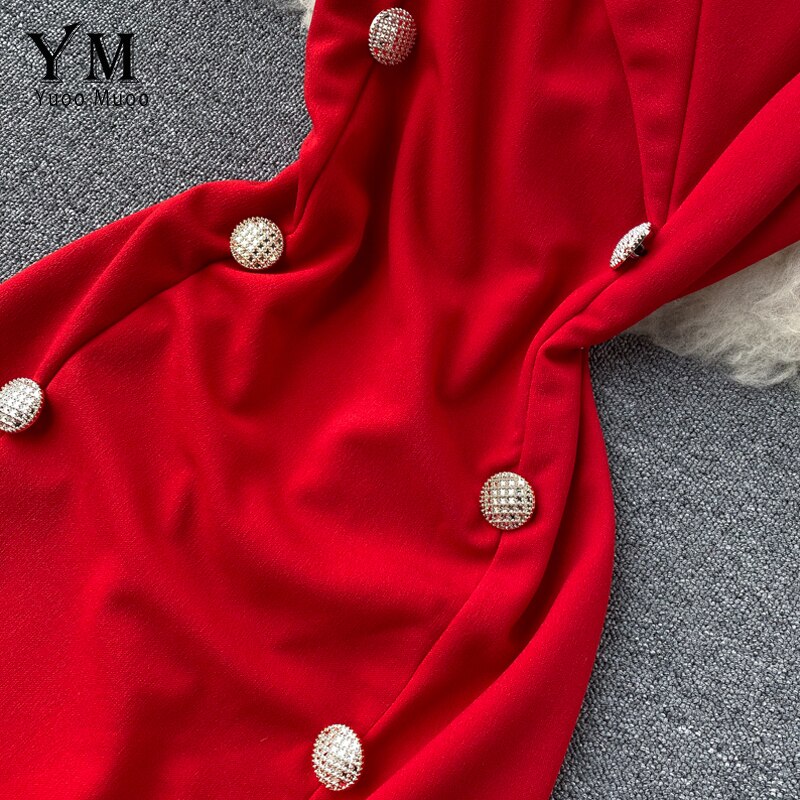 Yuoomuoo rød en skulder kærv krave split bodycon kjole dobbeltradet kvinder fest sommerkjole