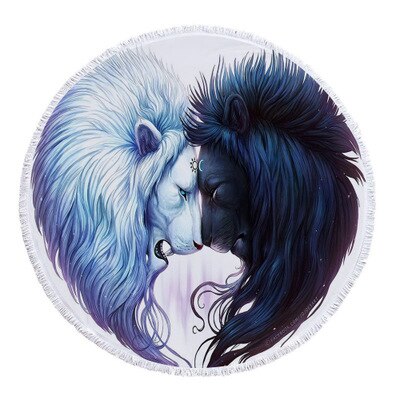 Handgetekende hd-dieren, wolf, leeuw, patroon, strandlaken, ronde kwastjes, microvezel yogamat, badhanddoek, picknickkleed, mat: 5