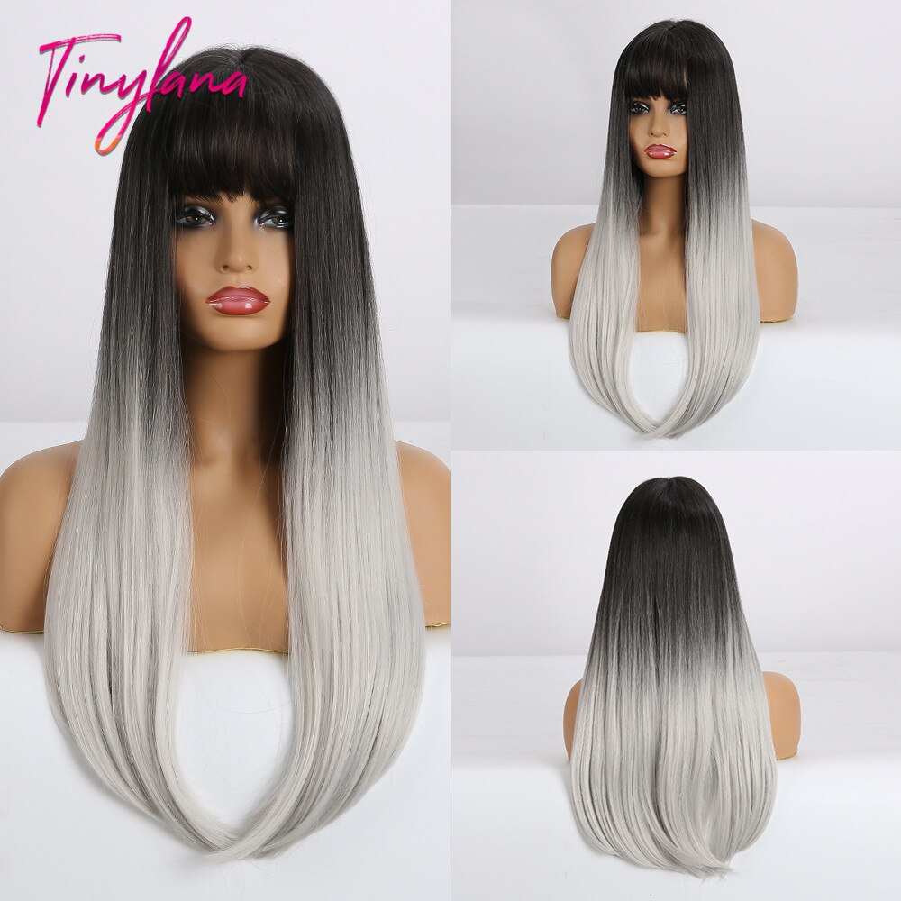 sehr klein LANA Synthetische Haar Perücken mit Pony Lange Gerade Dunkelbraun Perücken für Frauen afro Hohe Temperatur Faser Cosplay Partei perücken: LC143-1