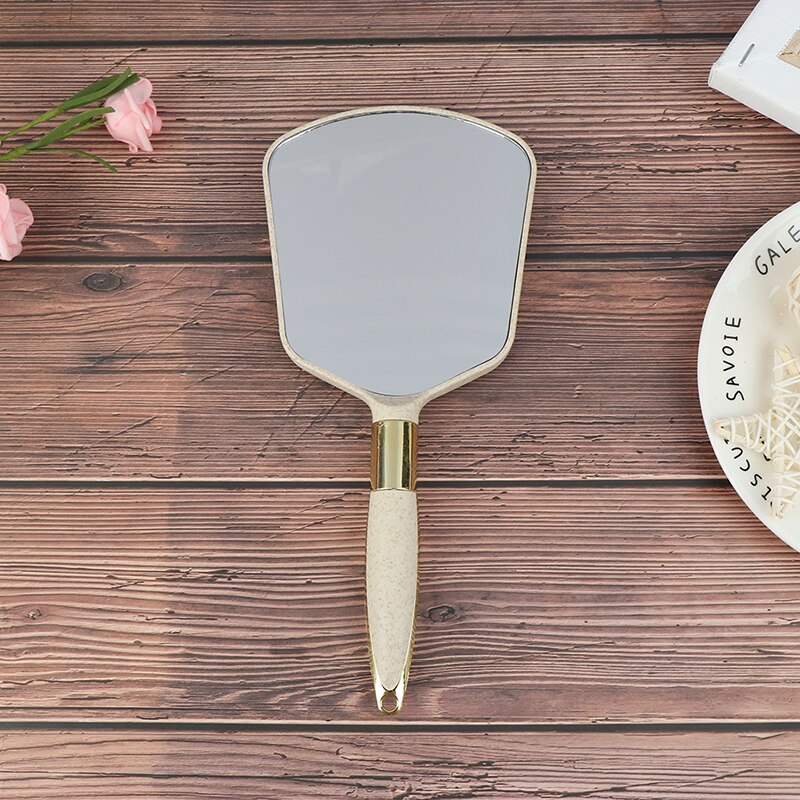 1pcs Plastic Vintage Hand Mirrors Makeup Vanity Mirror Rectangle &Round Hand Hold Cosmetic Mirror With Handle: Rectangle Beige