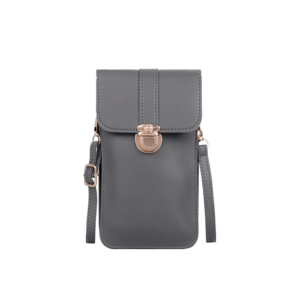 Women's Touch Screen Cell Phone Purse Heart Decor Smartphone Shoulder Bag Solid Phone Wallets Women Leather Card Holder Clutch: gray