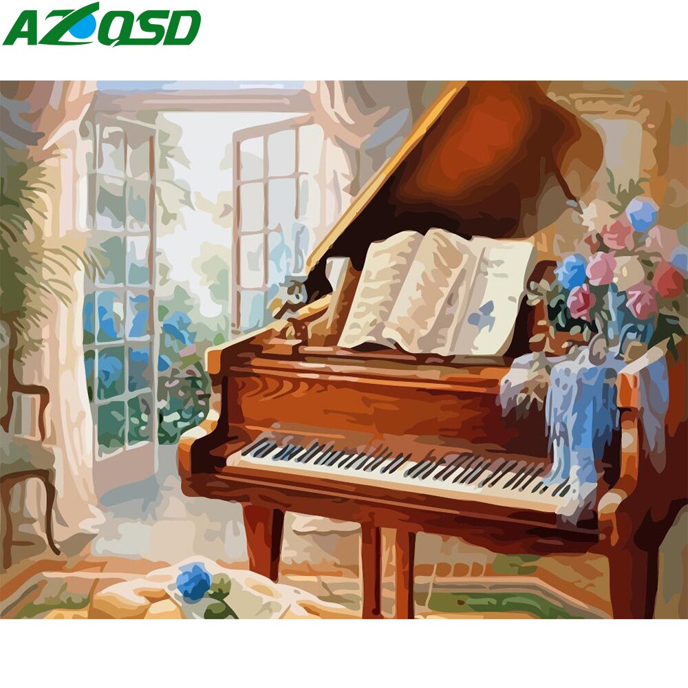 AZQSD DIY Volledige Kits Kleuren Door Getallen Piano Op Canvas Home Decoratie Olieverfschilderij van Nummers Landschap Handwerken Unframe