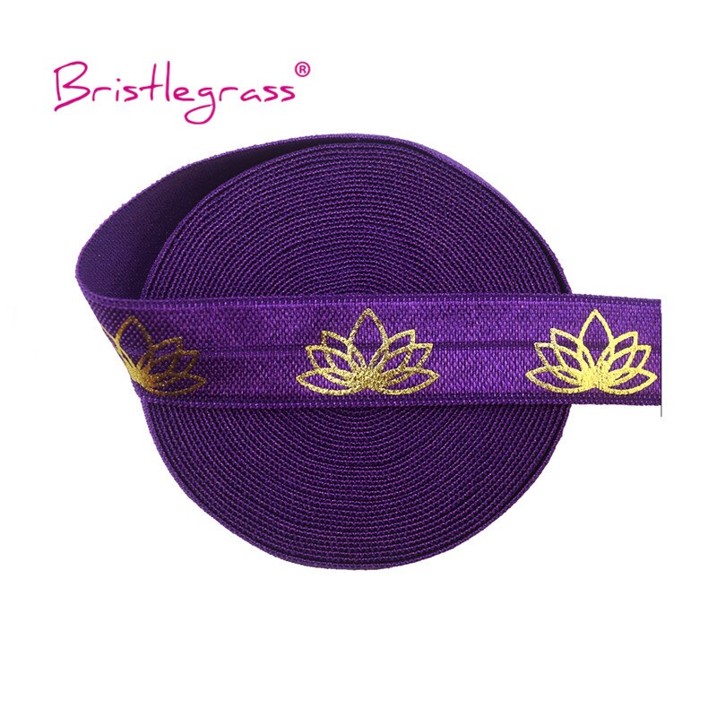 BRISTLEGRASS 5 Yard 5/8" 15mm Lotus Flower Foil Print Foldover Elastic FOE Spandex Band Hair Tie Headband Tutu Dress Sewing Trim: Plum