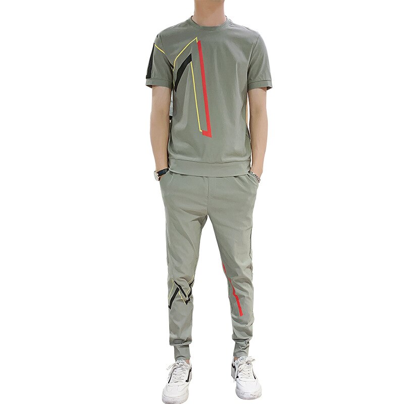 Zomer Best Verkopende Producten Mannen Casual Sport Pak Jeugd Casual Printing Korte Mouwen T-shirt Broek trendy Pak