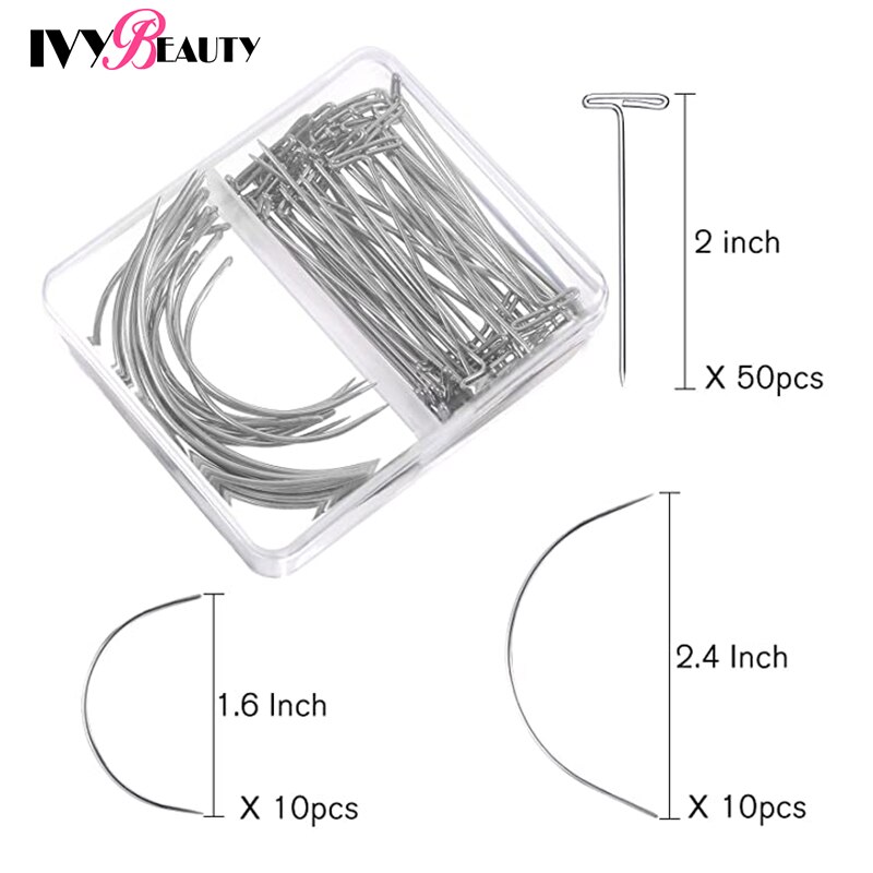T Pins C Curved Wig Sewing Cord For Holing Wigs Sew In Hair Weave Needles For Wig Making Blocking Knitting Modelling And Crafts: 70pcs C  And T Pins