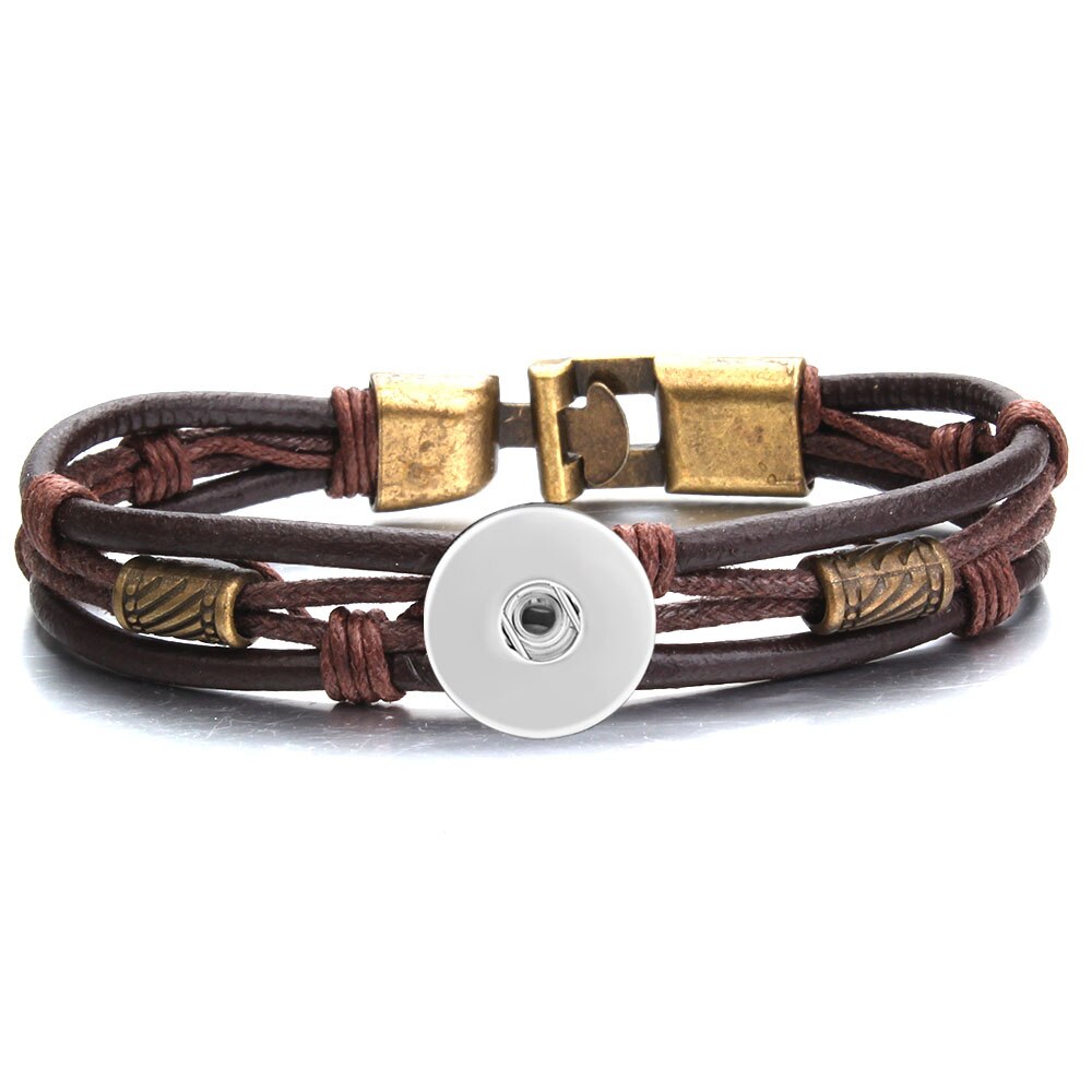 Snap Bracelet Men/Women Adjustable Black Brown Wrap Bangles Fit 18MM Snap Button Leather Bracelet Snap Jewelry: 3