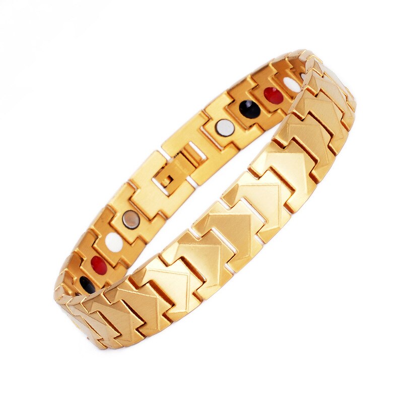 Men's Magnetic Bracelet European American Styele Magnetic Germanium Bracelet Stainless Steel Wristband Health Care Jewelry: Gold