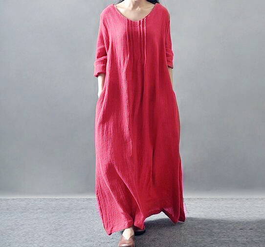 Sommer høst kvinner avslappet løs boho lange maxikjoler vestidos - bomulls- og lin vintagekjole: 5xl / Grå