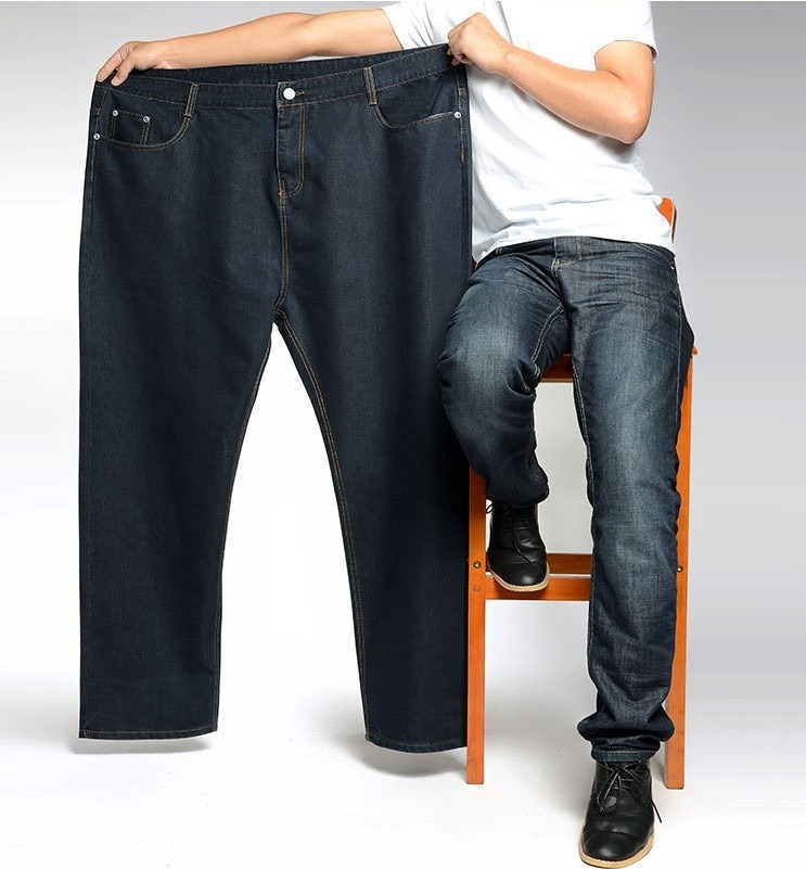 Plus Size 46 48 50 52 men's casual business classic man jeans dark blue brand light wash trousers denim