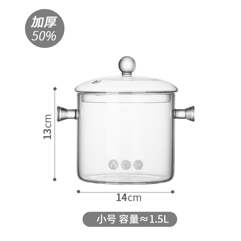 Sartenes de vidrio de borosilicato para sopa, juego de ollas de cocina transparentes para la salud, utensilios de cocina de inducción, Sartenes de comedor Eg50tg: 1.5L glass pot