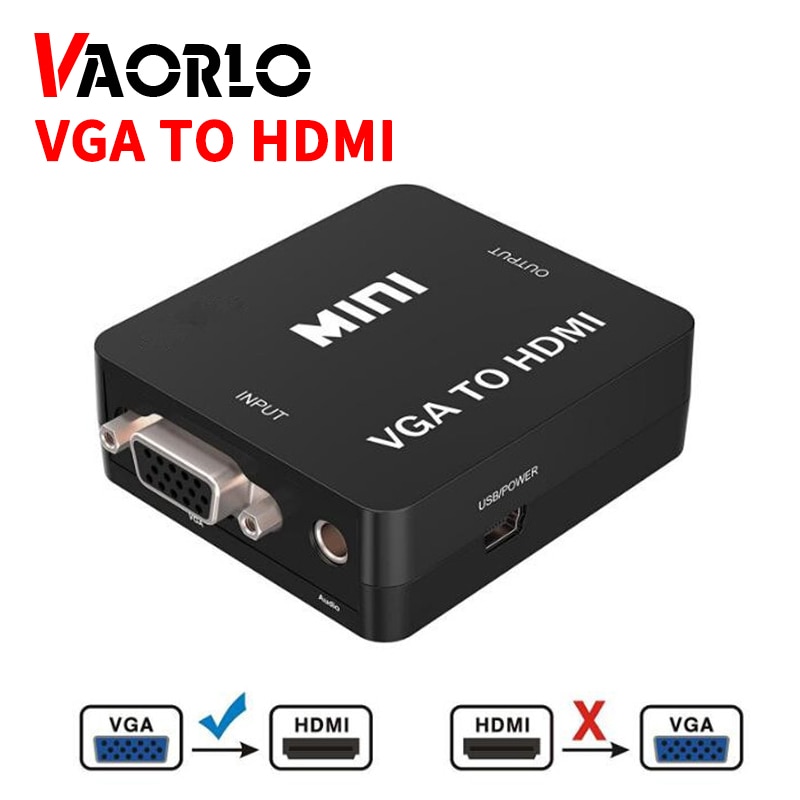 VAORLO 1080P MINI convertitore VGA a HDMI con adattatore Audio VGA2HDMI Video Box per PC Notebook per proiettore HDTV