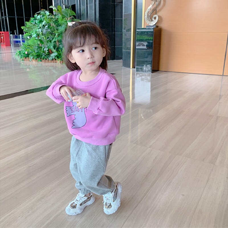 Herfst Winter Meisjes Lange Mouw Hart T-shirt Kids Warme Fleece Cartoon Tops Meisje Kleding: Paars / 2T