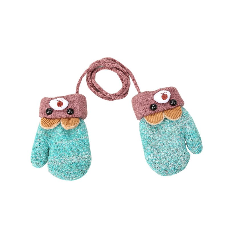 Newborn Kids Cartoon Cute Baby Boys Girls Winter Warm Gloves Wool Mittens Thick Knit Full Rope Finger Warmer Gloves 0-3Y