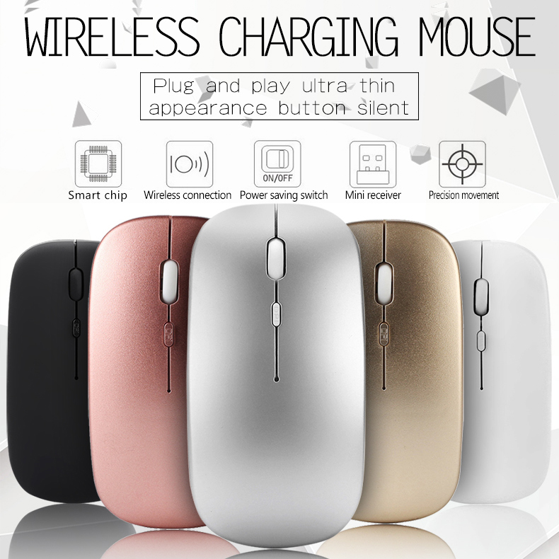 2.4G Wireless Mouse Rechargeable Charging Mouse Ultra-Thin Silent Mute Office Notebook Mice Opto-electronic For Office Laptop