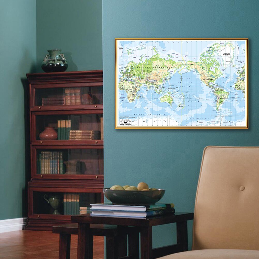 59*42cm Terrain Map of The World Study Supplies for Geographical Research Canvas Painting Wall Poster Classroom Home Decor