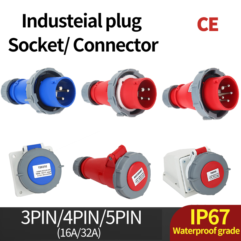 Industrial Plug and Socket 3P/4P/5Pin Electrical Connector 16A 32A IP67 waterproof Wall Mounted Socket MALE FEMALE 220V 380V