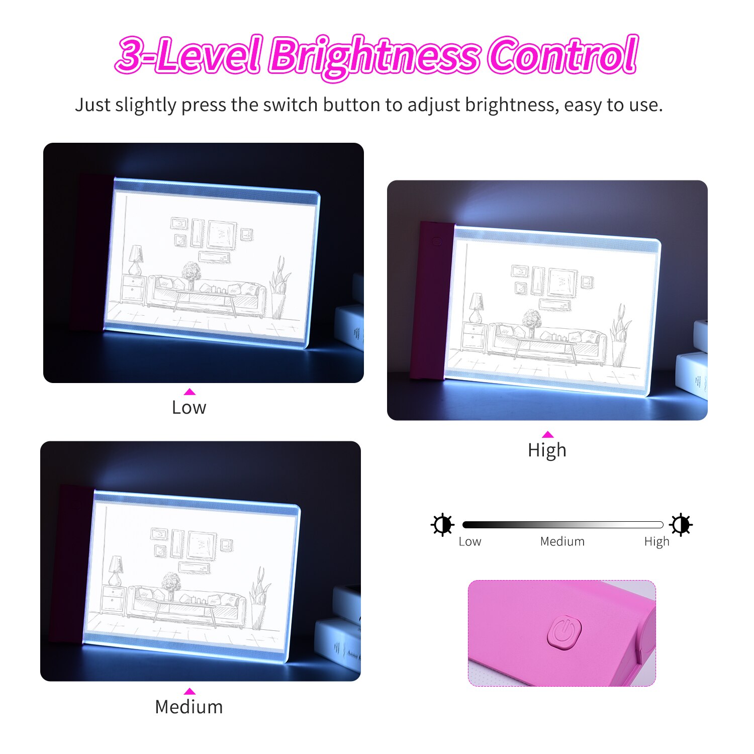 A4 Portable LED Light Box Tracer Ultra-thin Artcraft Tracing Light Pad 3 Levels Dimmable Brightness Battery Powered for Children