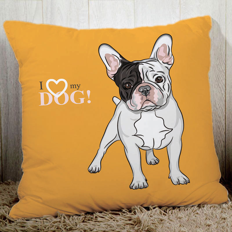Härliga hundar hem dekorativ kudde 45 x 45cm polyester persika fiber sängkläder örngott söt fransk bulldog mops tryckt  n6: N6 52