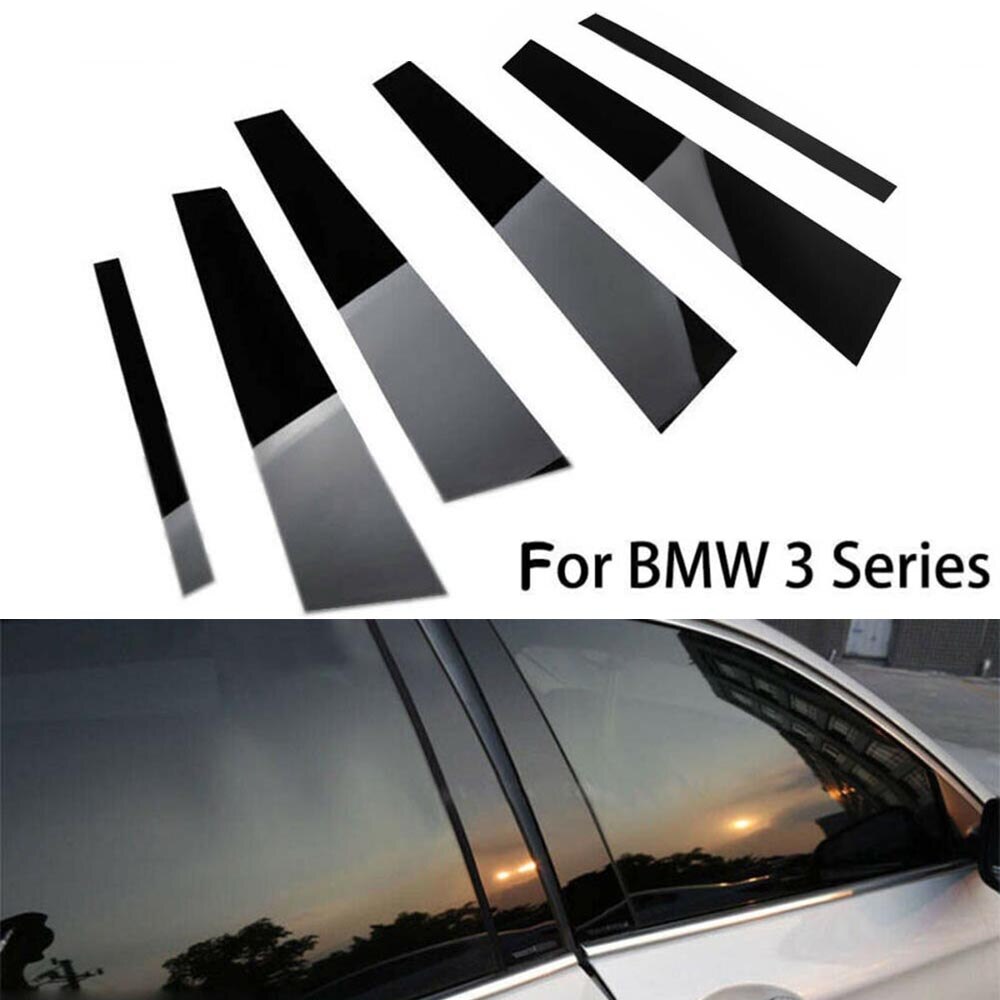 6x blanke sorte bilruder søjlepæle sæt dekalbeklædning til bmw  f30 328i 335i bilrude søjle trim
