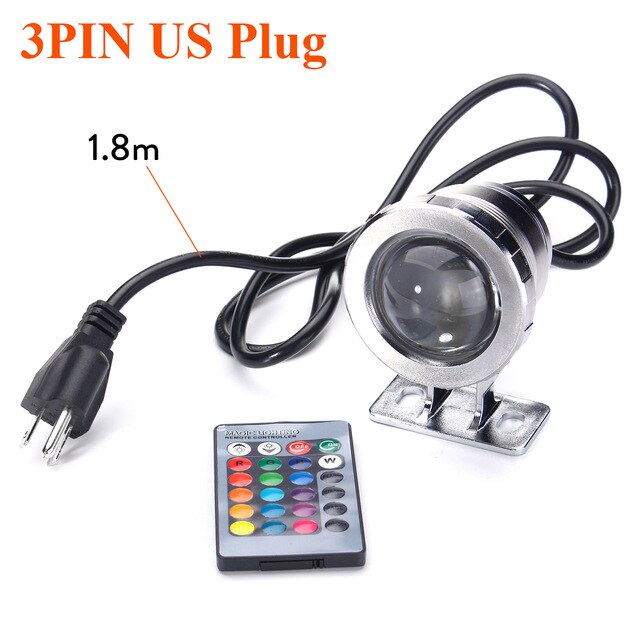 Waterproof RGB LED Flood Light Underwater Fountain Pool Pond Aquarium Spotlight Bulb Lamp Outdoor Garden AC DC 12V 110V 220V: Silver US Plug / 10W