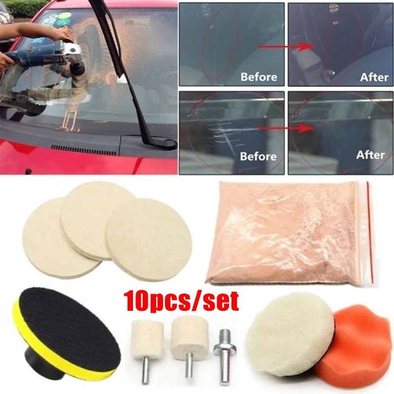 Herramienta de pulido de vidrio de coche, Kit de reparación de arañazos de parabrisas, disco de pulido de carrocería de coche, 8/10 Uds.