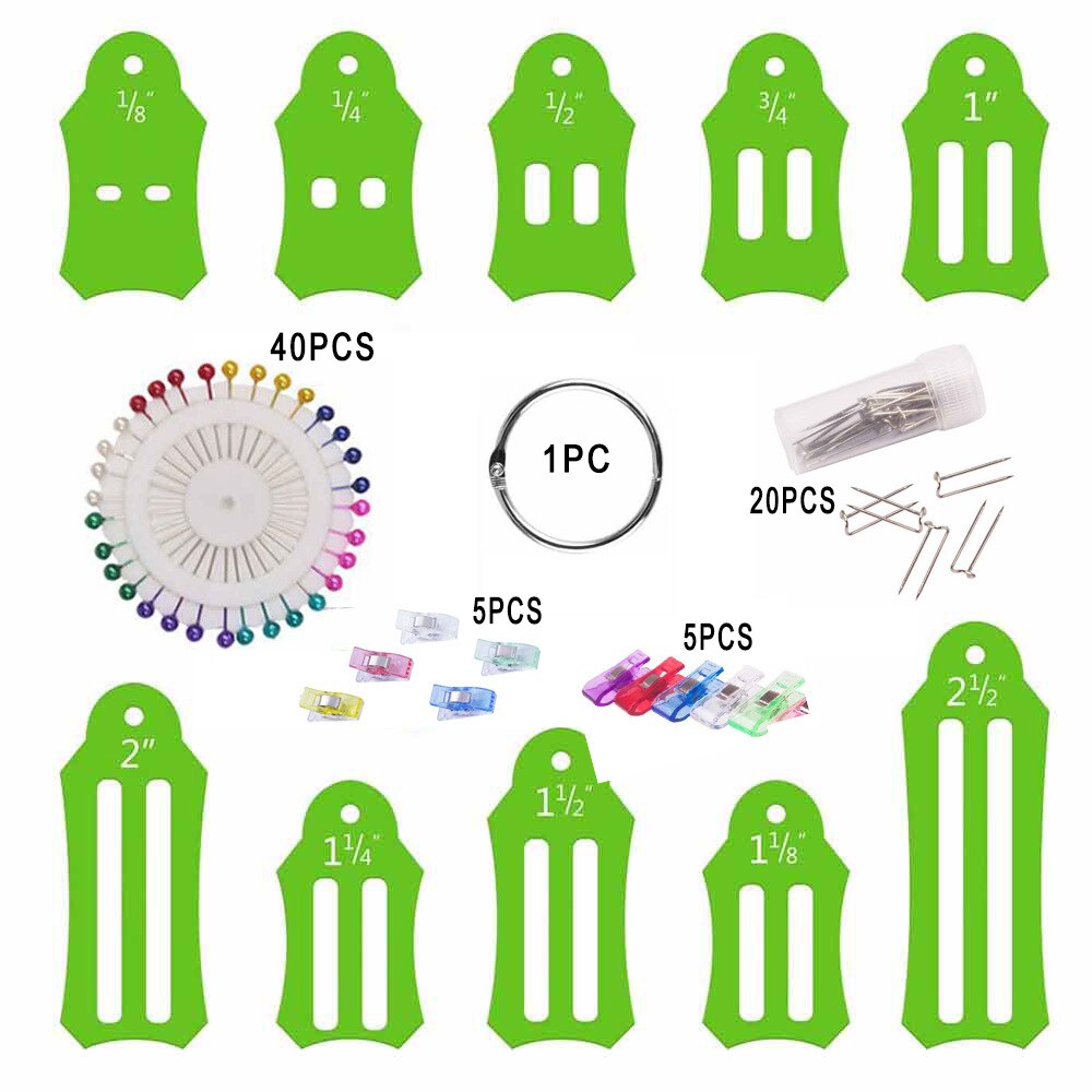 FLRHSJX Jelly Roll Sasher Tool Multi-Sizes Sasher with Storage Chain Quilting Pins &amp; Sewing Clips for Folding Fabric Craft Tools: Set 3 / Purple