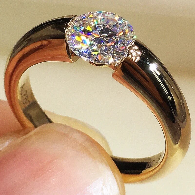 Bague de fiançailles de mariage pour hommes et femmes, bijou Simple rond clair CZ avec certificat Original S925