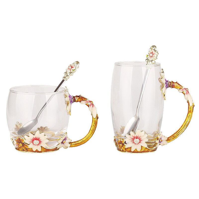Värmebeständig kristallmugg emalj glasmugg blomma teservis kaffekopp vatten mjölk kaffe drinkware för  lw424343