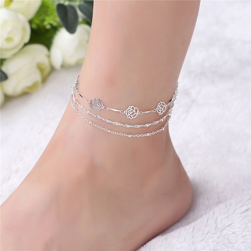 classique Simple fleur bracelets de cheville chaîne de pied 925 en argent Sterling dames pied cheville Bracelet femmes bijoux KB150