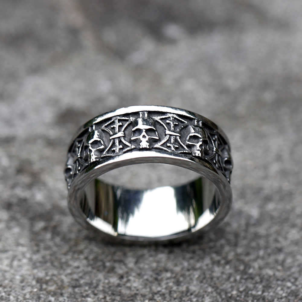 Men's 316L stainless steel rings Unique Gods of War Ares Skull ring Vintage Aegishjalmur Jewelry