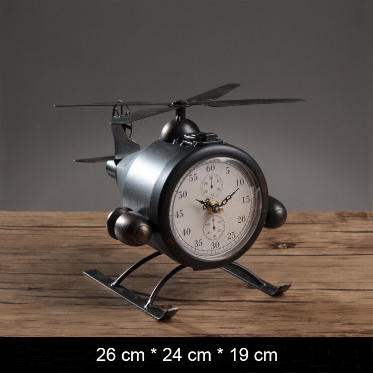 Retro Nostalgic Wrought Iron Airplane Table Clock Living Room Bar Cafe Window Bedroom Desk Clock Desktop Decoration: Default Title
