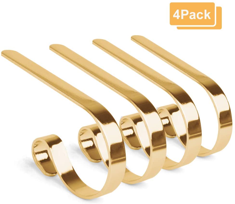 4pc julstrumpor hållare krokar öppen spis mantel hängare metall hängande hängare klämmor för julfest dekoration tillbehör: Guld 4 st