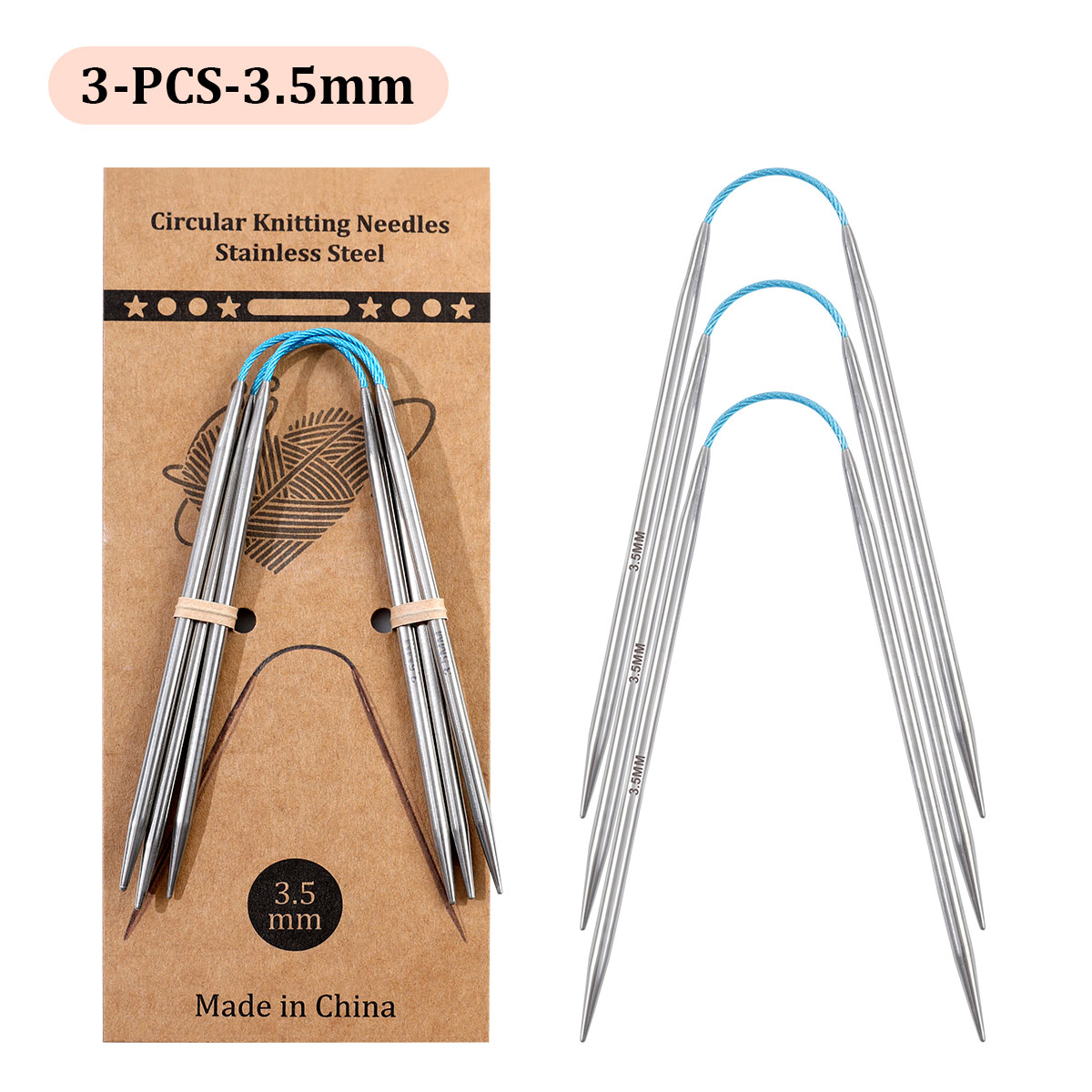 Agujas circulares cortas de 23cm, herramientas de tejer a mano huecas de acero inoxidable para manualidades de lana DIY: Castaño